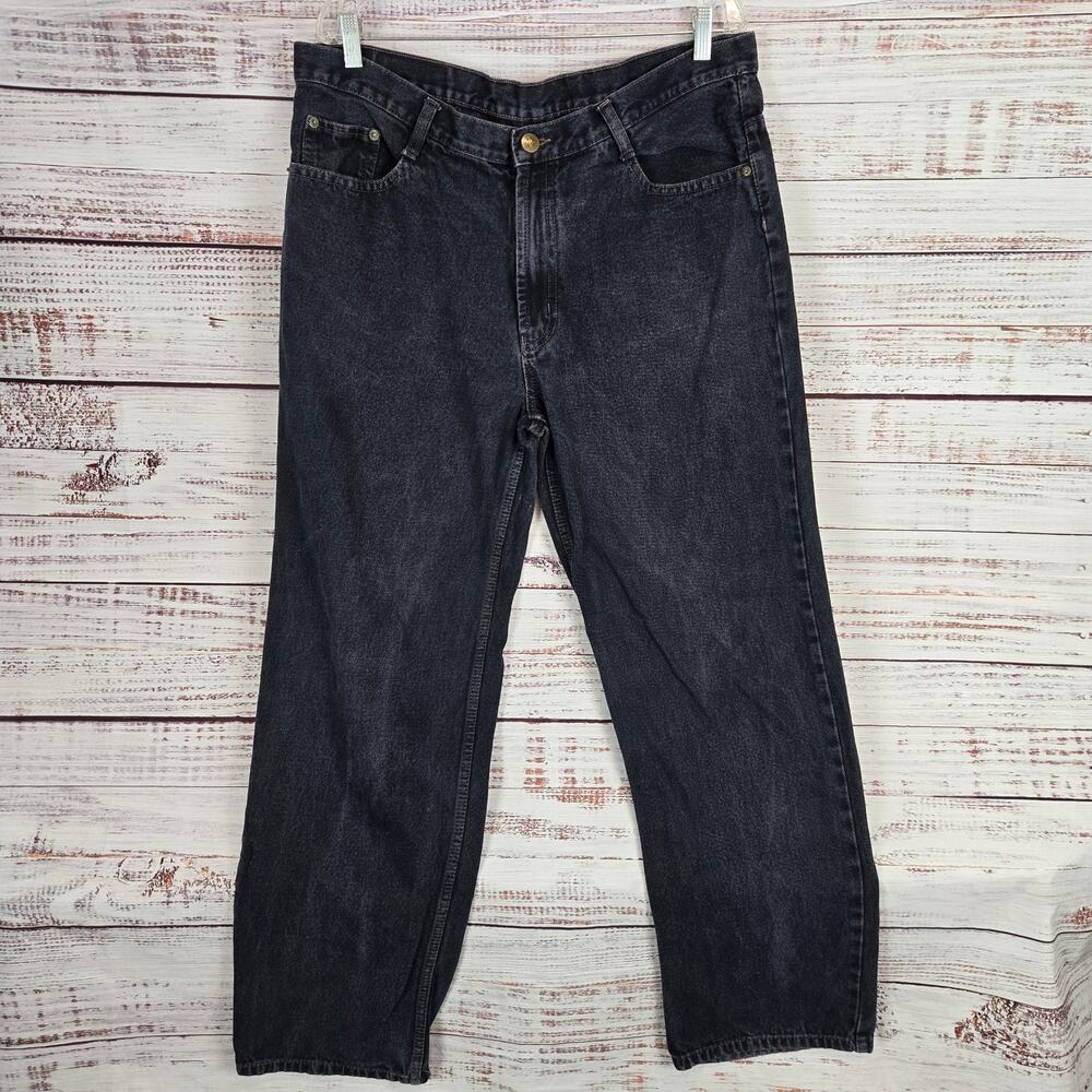 Men's Sz 40 Black Baggy Jeans Rugged Western Straight Leg Cowboy Gorpcore Denim